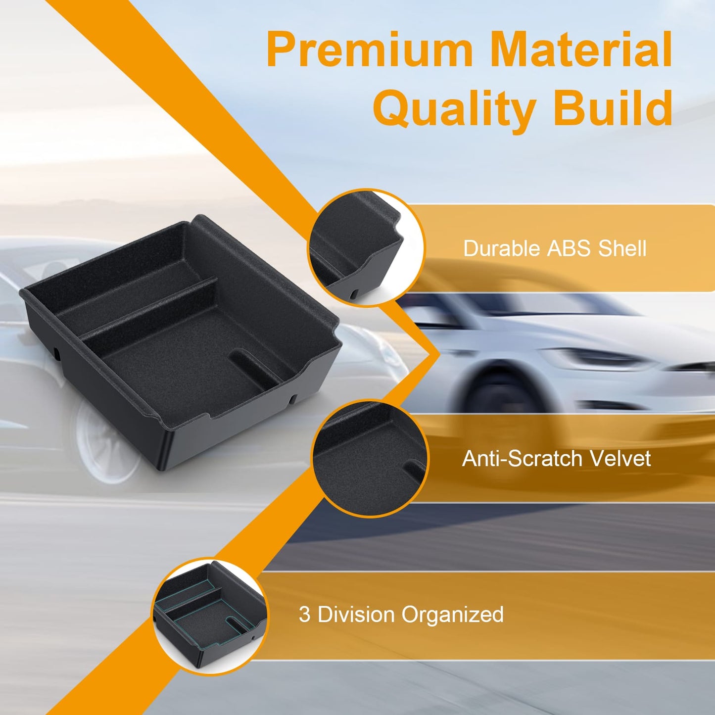 Tesla Model Y/3 (2021 - 2024) Console Tray, Velvet Anti - Scratch, Easy Install, Smooth Slide