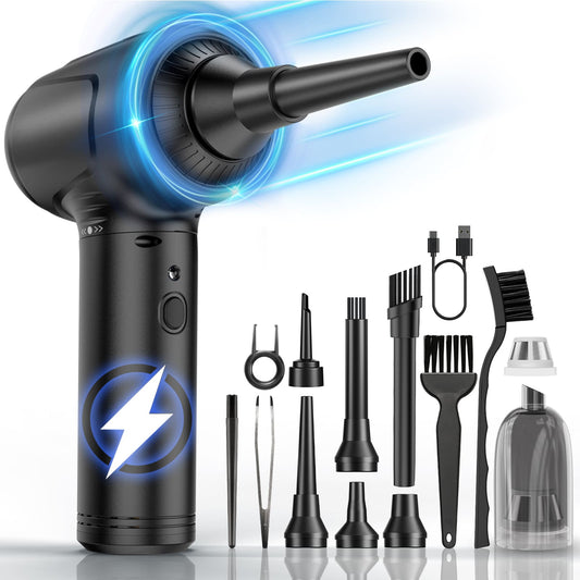 2-in-1 Electric Air Duster, Mini Vacuum, 3-Gear 120000 RPM, Reusable Keyboard Cleaner, 9000mAh, LED Light