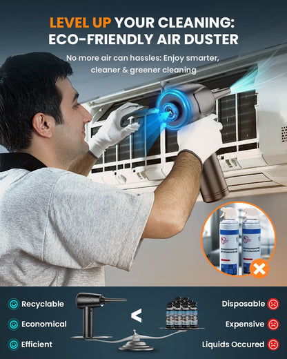 2-in-1 Electric Air Duster, Mini Vacuum, 3-Gear 120000 RPM, Reusable Keyboard Cleaner, 9000mAh, LED Light